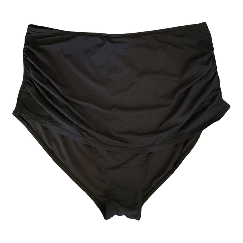 Shekini Black Ruched High Waisted Bikini Bottom X-Large NEW